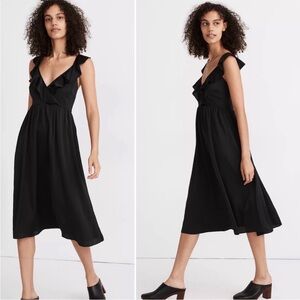 Madewell Black Ruffle Front Cross Back Midi Dress 4